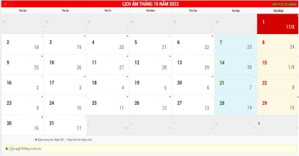 Lịch âm hôm nay ngày 2 tháng 10 năm 2023